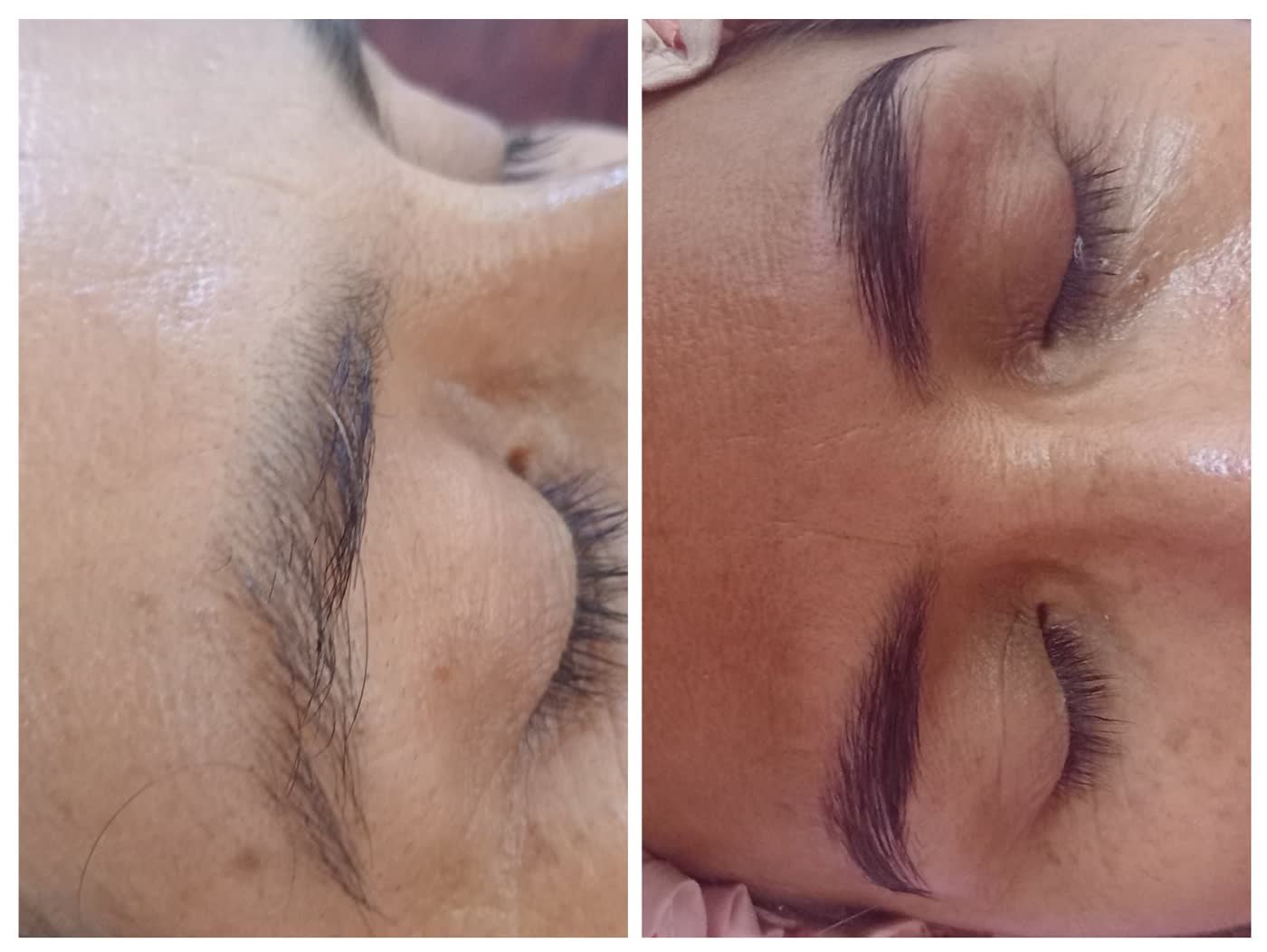 Antes y después de planchado de cejas